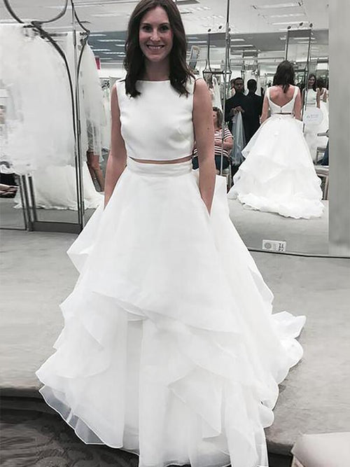 A-Linie/Princess-Linie Bateau-Ausschnitt Hof-schleppe Ärmellos Chiffon Brautkleid