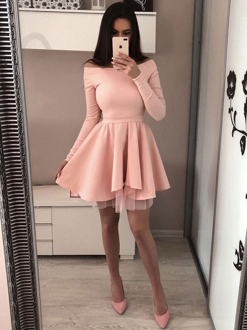 A-Linie/Princess-Linie Bateau-Ausschnitt Jersey Lange Ärmel Kurze/Mini Abendkleid