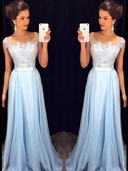 A-Linie/Princess-Linie Schiere Hals Sweep/Pinsel zug Chiffon Abendkleider mit Applikationen