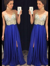 A-Linie/Princess-Linie V-Ausschnitt Sweep/Pinsel zug Chiffon Abendkleider mit Kristalle