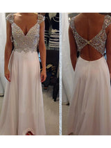 A-Linie/Princess-Linie V-Ausschnitt Bodenlange Chiffon Abendkleider mit Perlen verziert