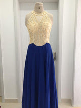 A-Linie/Princess-Linie U-Ausschnitt Bodenlange Chiffon Abendkleider mit Perlen verziert