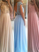 A-Linie/Princess-Linie U-Ausschnitt Bodenlange Chiffon Abendkleider mit Perlen verziert