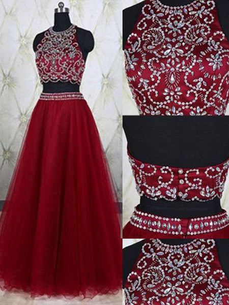 A-Linie/Princess-Linie Juwel-Ausschnitt Bodenlange Tüll Abendkleider mit Perlen verziert