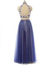 A-Linie/Princess-Linie Stehkragen Bodenlange Chiffon Abendkleider mit Perlen verziert