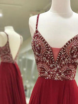 A-Linie/Princess-Linie Spaghettiträger Bodenlange Chiffon Abendkleider mit Perlen verziert