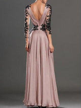 A-Linie/Princess-Linie V-Ausschnitt Bodenlange Chiffon Abendkleider mit Applikationen