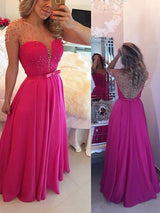 A-Linie/Princess-Linie U-Ausschnitt Bodenlange Chiffon Abendkleider mit Perlen verziert
