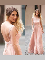 A-Linie/Princess-Linie U-Ausschnitt Bodenlange Chiffon Abendkleider mit Applikationen