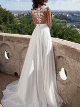 A-Linie/Princess-Linie U-Ausschnitt Bodenlange Chiffon Abendkleider mit Applikationen