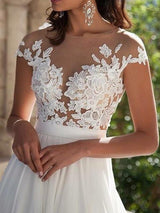 A-Linie/Princess-Linie U-Ausschnitt Bodenlange Chiffon Abendkleider mit Applikationen