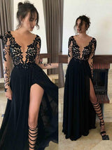 A-Linie/Princess-Linie Schiere Hals Bodenlange Chiffon Abendkleider mit Spitze