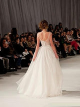 A-Linie/Princess-Linie U-Ausschnitt Bodenlange Organza Abendkleider mit Perlen verziert