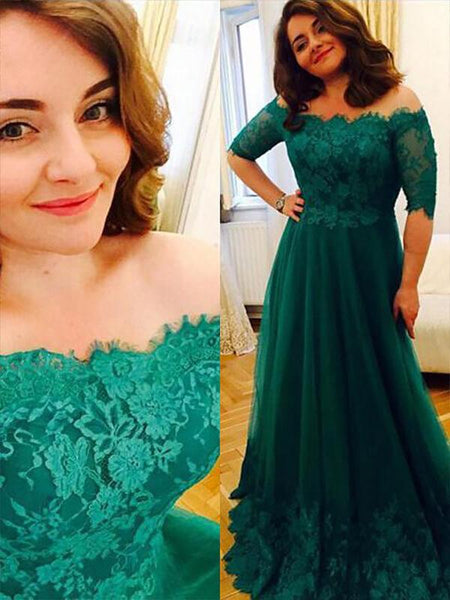 A-Linie/Princess-Linie Schulterfrei Bodenlange Kurze Ärmel Tüll Übergröße Kleid mit Applikationen