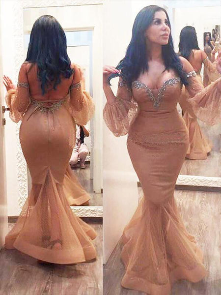 Trompete/Meerjungfrau-Linie Schulterfrei Bodenlange 3/4 Ärmel Satin Übergröße Kleid mit Perlen verziert