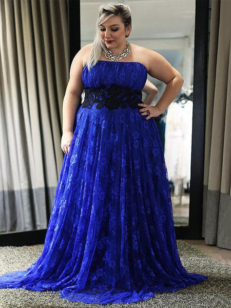 A-Linie/Princess-Linie Trägerlos Bodenlange Ärmellos Spitze Übergröße Abendkleid mit Applikationen