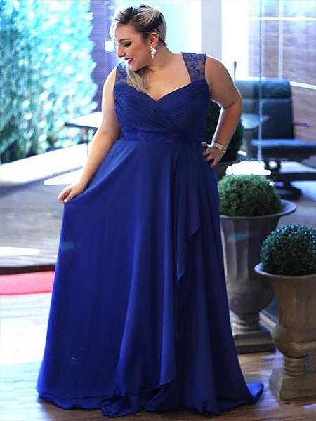 A-Linie/Princess-Linie V-Ausschnitt Sweep/Pinsel zug Ärmellos Chiffon Übergröße Abendkleid mit Spitze