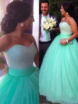 Duchesse-Linie Herzausschnitt Sweep/Pinsel zug Ärmellos Tüll Übergröße Abendkleid mit Perlen verziert