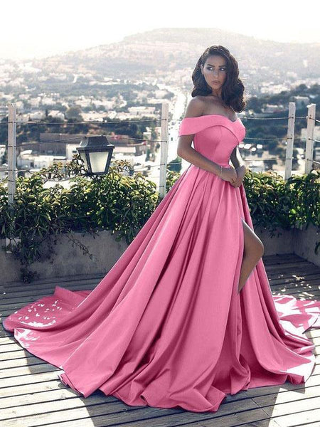 A-Linie/Princess-Linie Schulterfrei Bodenlange Satin Abendkleider mit Rüschen