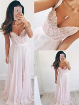 A-Linie/Princess-Linie Herzausschnitt Ärmellos Sweep/Pinsel zug Chiffon Abendkleid mit Spitze Perlen verziert