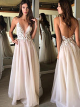 A-Linie/Princess-Linie Spaghettiträger Ärmellos Sweep/Pinsel zug Organza Abendkleid mit Spitze
