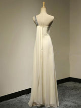 A-Linie/Princess-Linie One-Shoulder-Träger Chiffon Bodenlange Ärmellos Brautjungfernkleid mit Perlen verziert