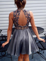 A-Linie/Princess-Linie Stehkragen Chiffon Ärmellos Kurze/Mini Kleid mit Perlen verziert