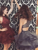 A-Linie/Princess-Linie Stehkragen Tüll Ärmellos Kurze/Mini Kleid mit Perlen verziert