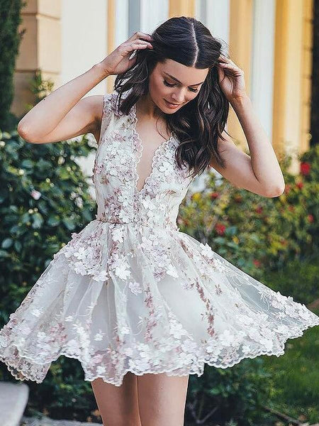 A-Linie/Princess-Linie V-Ausschnitt Chiffon Ärmellos Kurze/Mini Kleid mit Applikationen