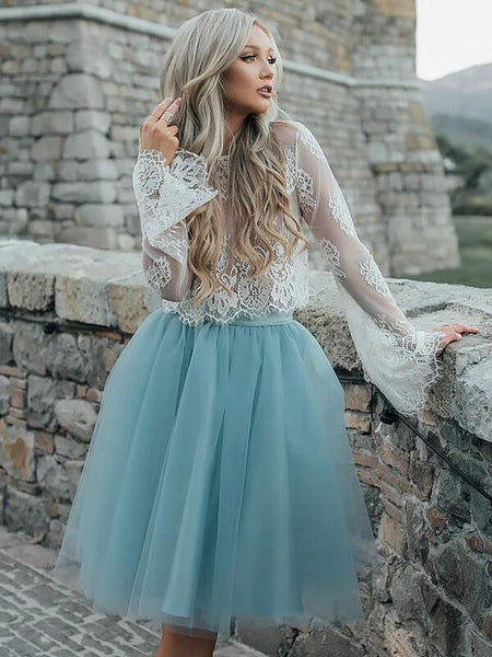A-Linie/Princess-Linie U-Ausschnitt Spitze Lange Ärmel Knie-Länge Kleid mit Spitze Tutu