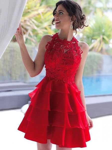 A-Linie/Princess-Linie Juwel-Ausschnitt Chiffon Ärmellos Kurze/Mini Abendkleid mit Spitze