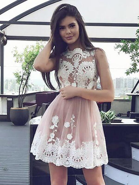 A-Linie/Princess-Linie U-Ausschnitt Chiffon Ärmellos Kurze/Mini Abendkleid mit Spitze