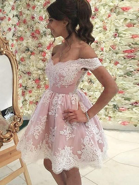 A-Linie/Princess-Linie Schulterfrei Tüll Ärmellos Kurze/Mini Kleid mit Applikationen