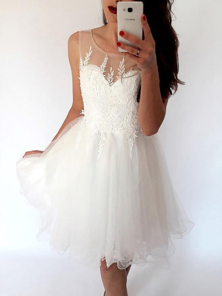 A-Linie/Princess-Linie U-Ausschnitt Tüll Ärmellos Kurze/Mini Rückenfrei Kleid mit Applikationen
