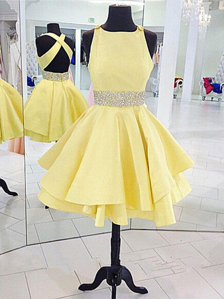 A-Linie/Princess-Linie Spaghettiträger Satin Ärmellos Kurze/Mini Cocktailkleid mit Perlen verziert