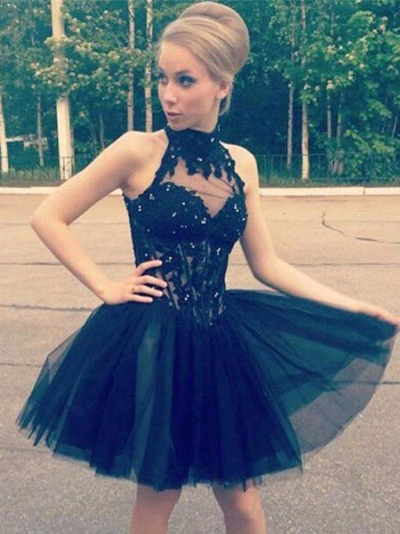 A-Linie/Princess-Linie Stehkragen Tüll Ärmellos Kurze/Mini Abendkleid mit Perlen verziert