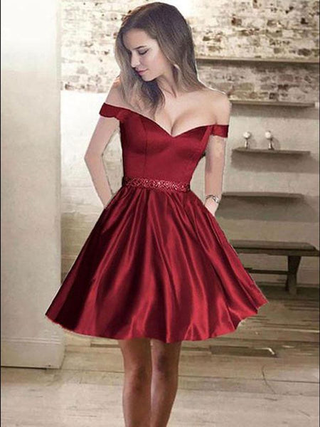 A-Linie/Princess-Linie Schulterfrei Satin Ärmellos Kurze/Mini Kleid mit Perlen verziert