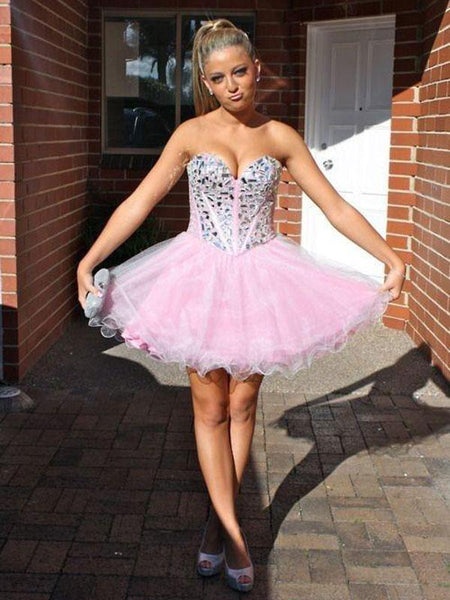 Duchesse-Linie Herzausschnitt Tüll Ärmellos Kurze/Mini Abendkleid mit Perlen verziert