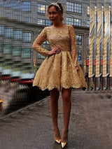 Duchesse-Linie Juwel-Ausschnitt Lange Ärmel Kurze/Mini Kleid mit Applikationen