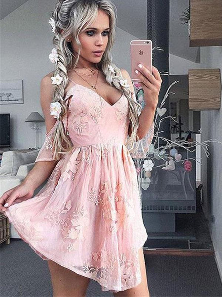 A-Linie/Princess-Linie Spaghettiträger Chiffon Ärmellos Kurze/Mini Kleid mit Applikationen