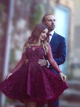 A-Linie/Princess-Linie U-Ausschnitt Satin Lange Ärmel Kurze/Mini Abendkleid mit Paillette