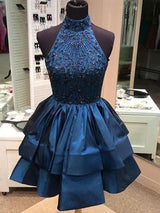 A-Linie/Princess-Linie Stehkragen Taft Ärmellos Kurze/Mini Abendkleid mit Perlen verziert