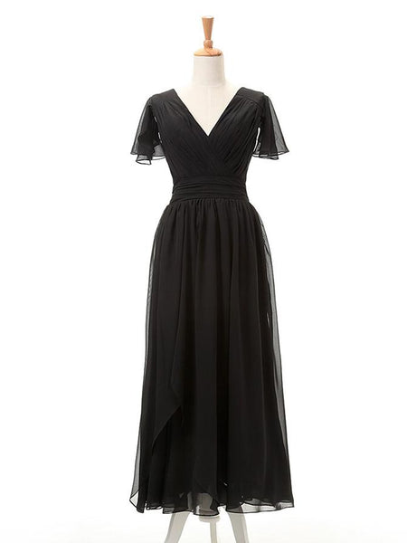 Etui-Linie/Spalte V-Ausschnitt Kurze Ärmel Chiffon Bodenlange Brautmutterkleid mit Rüschen