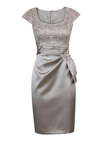 Etui-Linie/Spalte Rechteckiger Ausschnitt Angeschnittene Ärmel Satin Kurze/Mini Brautmutterkleid mit Spitze Rüschen
