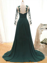 A-Linie/Princess-Linie Juwel-Ausschnitt Lange Ärmel Chiffon Sweep/Pinsel zug Brautmutterkleid mit Applikationen