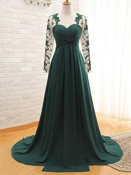 A-Linie/Princess-Linie Juwel-Ausschnitt Lange Ärmel Chiffon Sweep/Pinsel zug Brautmutterkleid mit Applikationen
