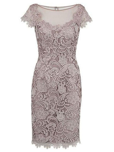 Etui-Linie/Spalte Bateau-Ausschnitt Angeschnittene Ärmel Spitze Knie-Länge Brautmutterkleid mit Spitze