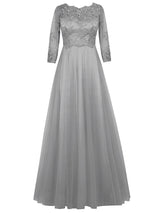A-Linie/Princess-Linie U-Ausschnitt Lange Ärmel Tüll Bodenlange Brautmutterkleid mit Spitze