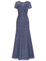 Mermaid/Trumpet U-Ausschnitt Angeschnittene Ärmel Spitze Bodenlange Brautmutterkleid mit Spitze