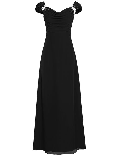 A-Linie/Princess-Linie U-Ausschnitt Angeschnittene Ärmel Chiffon Bodenlange Brautmutterkleid mit Perlen verziert